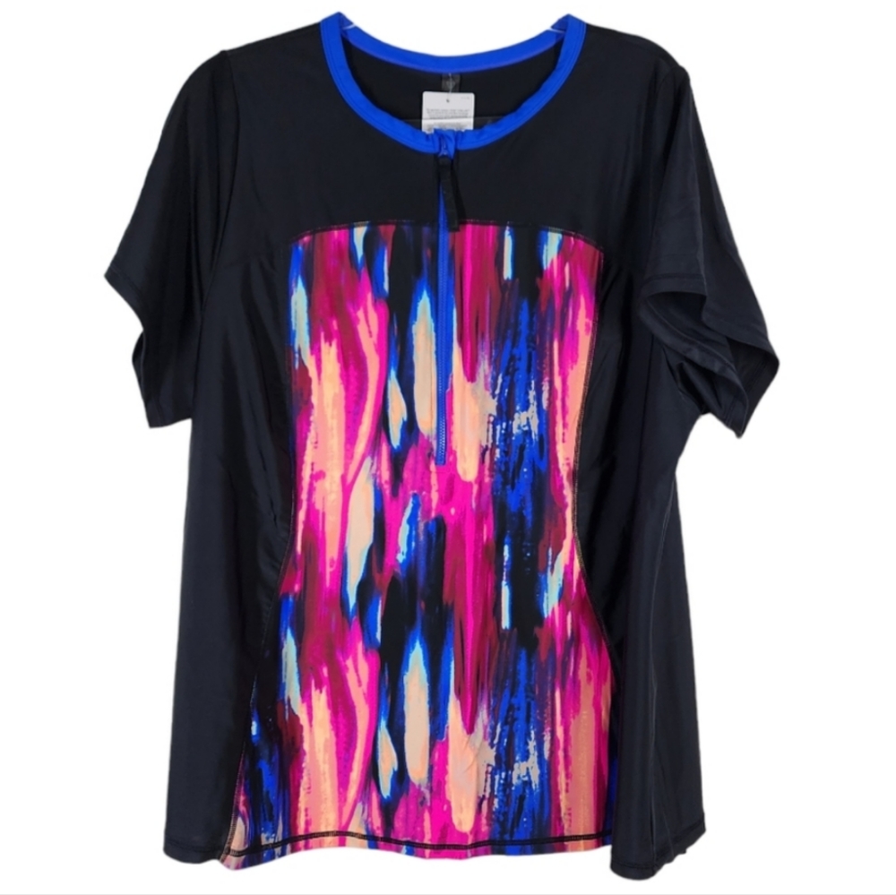 Lane Bryant LIVI Active Black Blue Pink Rashguard Rash Guard Size 26/28 NWT